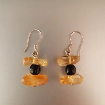 Boucles d'oreilles orange et noir, Artisanale