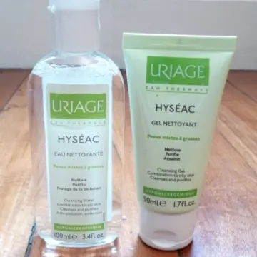 Hyséac, eau nettoyante et gel nettoyant peaux mix, Uriage