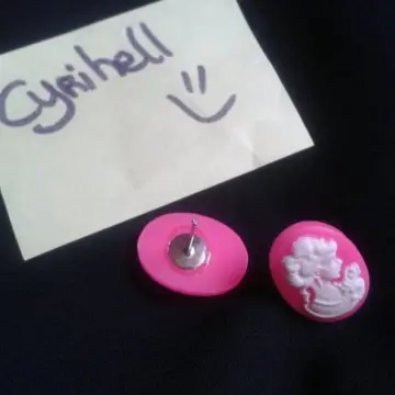 boucle d'oreille camés rose, Artisanale