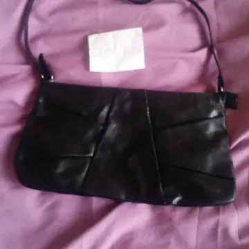 sac pochette noir "cuir"/satin, Inconnue