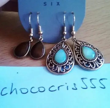 Boucles goutte marron et turquoise, Six