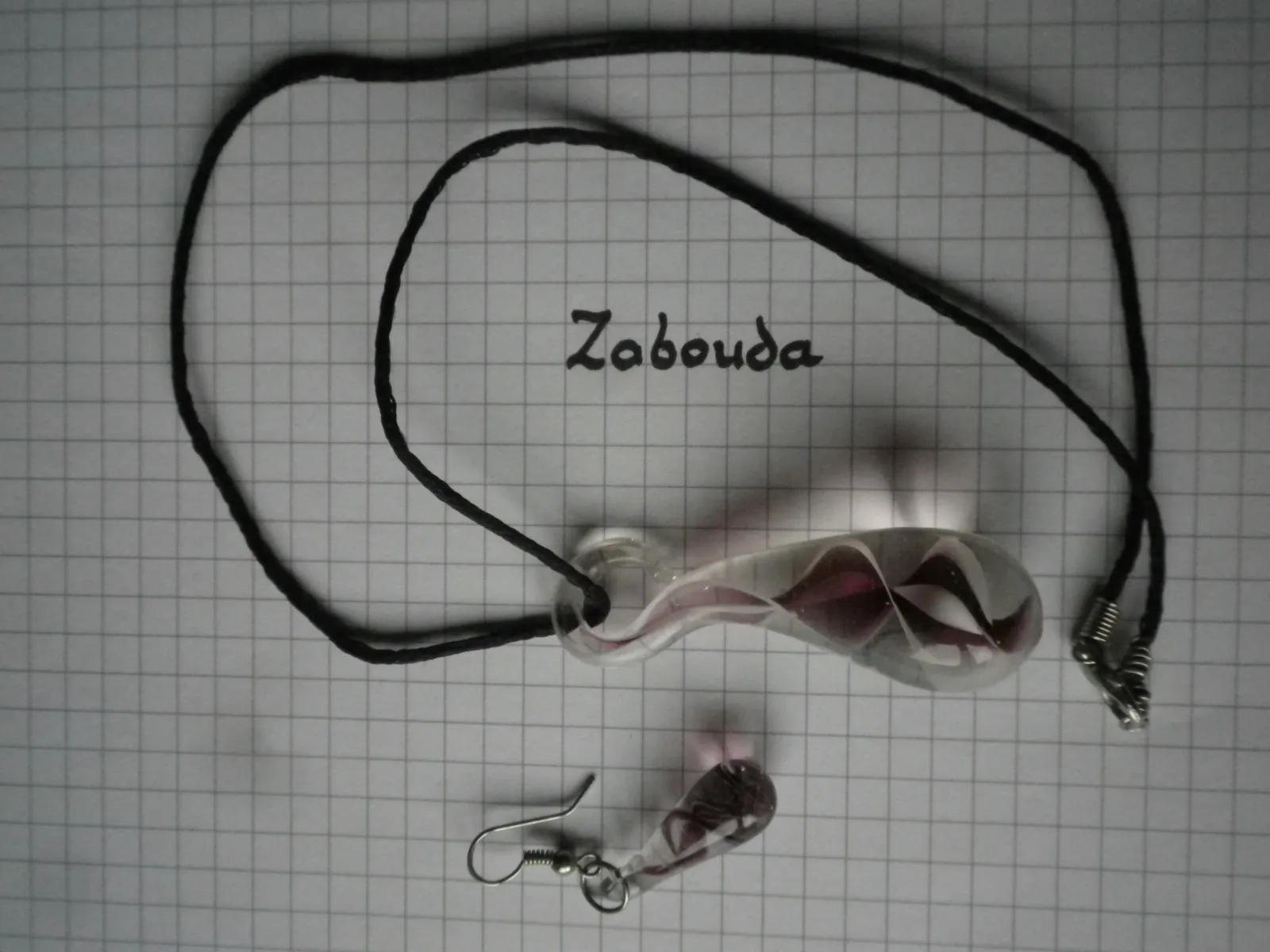 Photo 1 de collier + 1 BO verre blanc+violet