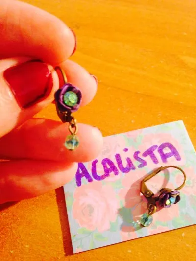 BO Fleur mauve + strass vert, Michal Negrin