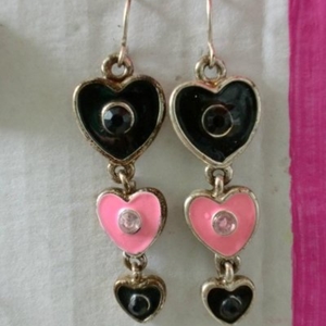 Boucles d'oreilles Coeur Noir et Rose