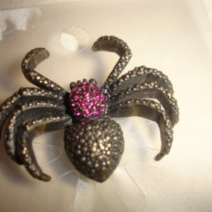 broche araignée bronze et fushia